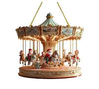 Santa Carousel Acrylic Ornament, Traditional Festive Christmas Scene Decoration, Father Christmas Hanging Decoration for Living Room Bedroom Home Holiday (B)