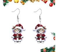 Santa Cat Christmas Earrings, Cute Cat Festive Earring for Women, Acrylic Cats Christmas Earrings, Kitten Wearing Hat Dangle Drop Earrings for Cats Lovers & Party Accessories