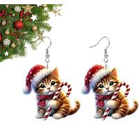Santa Cat Christmas Earrings - Cute Holiday Santa Cat Jewelry, Dangle Drop Lightweigh Acrylic, Lightweight & Comfort, Adorable Santa Cats Design, Charm Decoration Gifts for Women (Style D)