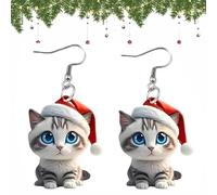 Santa Cat Christmas Earrings, Dangle Drop Lightweigh Acrylic Santas Earrings, Cute Holiday Santa Cat Jewelry, Funny Christmas Pendant for Women, Gift for Cats Lovers (E)