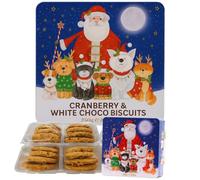 Santa Cat & Dog Biscuit Tin - Cranberry & White Chocolate Biscuits, 250g - Festive Gift Tin for Christmas, Holiday Treats & Stocking Fillers Boxed Treatz