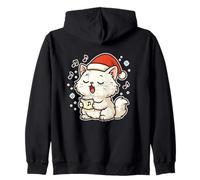 Santa Cat Singing Carols Zip Hoodie