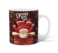 Santa Ceramic Coffee Mug, Christmas Festive Chimney Xmas Tree Red Novelty Tea Mug with Handle Gift for Friends Family Lovers Eldership Senior Co-Worker 11 Oz