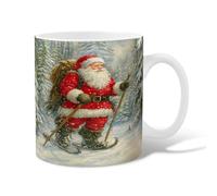 Santa Ceramic Coffee Mug, Christmas Festive Ski Snow Christmas Red Novelty Work Drinking Mugs with Handle Gift for Friendship Family Colleague Teachers Sweetheart Staff 15 Oz