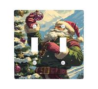 Santa Christmas Light Switch Cover Plate, Holiday Spirit Design for Winter, Festive Home Decor for Living Room, Standard Size Double Toggle