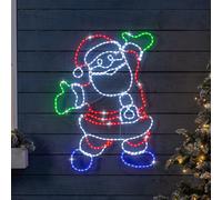 Santa Christmas Rope Light Silhouette Flashing LED Outdoor Wall Decoration 101cm Christow Multi One Size