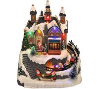 Selections Santa Christmas Scene Resin Village Ornament with Lights Moving Train and Sound