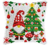 Santa Christmas Tree Latch Hook Kits for Adults Kids, Beginners DIY Latch Hook Pillow Kit Pre-Printed Hook and Latch Rug Kits Cross-stitch Embroidery Cushion Cover for Home Sofa Decoration 17x17 in.