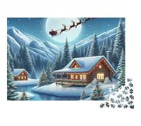 Santa Claus 1000 Piece Adult Jigsaws | Impossible Hard Challenging Puzzle Santa’s Sleigh Flies over Snowy Cabin Educational Decompression Game 70x50cm/1000pcs