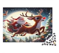 Santa Claus 1000-piece Recycled Cardboard Puzzle Seniors Adults Santa Reindeer Fly Night Cognitive Development Brain Teaser Premium Quality Home Decoration Indoor Solo Activity 38x26cm/1000pcs