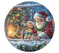 Santa Claus 1000 Piece Round Jigsaw Puzzle Halloween Premium Family Puzzle Stress Relief Relaxing Activity Home Decor Creative Design 1000pcs (67.5x67.5cm)