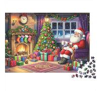 Santa Claus 1000 Piece Wooden Jigsaw Puzzle,Stress Relief,Impossible Challenge,Gift Idea,Home Wall Decor,Wood,Educational Toy,Adults & Kids 14+ (75x50cm)