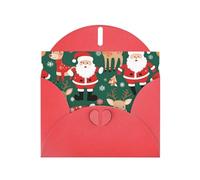 Santa Claus And Christmas Deer Horizontal Holiday Card With Red Heart Shaped Envelope And Write Various Holiday Greetings