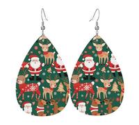 Santa Claus and Christmas deer Pattern leather earrings | Water drop-shaped printed earrings, suitable for daily/party/dating scenes