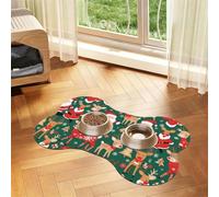 Santa Claus and Christmas deer Prints Bone-shaped pet meal mat | Absorbent, non-slip, durable, and easy-to-clean pet feeding mat