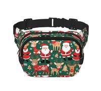 Santa Claus and Christmas deer Square Double-Layer Waist Bag with Adjustable Strap for Outdoor Activities, Black, One Size