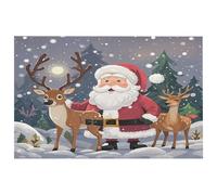 Santa Claus and Deer Elk Area Rug for Entryway Washable Rugs with Non Slip Rubber Backing for Kitchen Soft Stain Resistant Small Carpet for Bedroom Bathroom Floor Decor