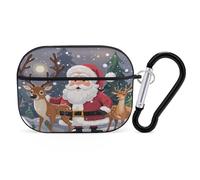 Santa Claus and Deer Elk Earbuds Organizer Shockproof Protective Airpods Pro Cover with Carabiner Clip Anti Fall Carrying Earphone Case Cover for Airpods Pro 2nd Generation Black