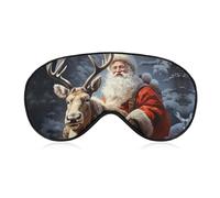Santa Claus and Deer Elk Sleep Mask Soft Comfortable Eye Mask with Adjustable Strap Eye Cover Eye Shade for Men Women Work Travel