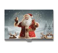Santa Claus And Deer Metal Business Card Case for Men Women Slim Pocket Purse Multi Wallet Professional Pocket Card Holder for Name Card Credit Card, style, One Size