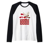 Santa Claus and Reindeer Merry Christmas Raglan Baseball Tee