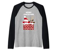 Santa Claus and Reindeer Merry Christmas Raglan Baseball Tee