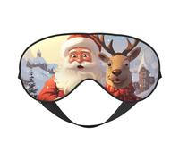 Santa Claus and Reindeer Sleep Mask for Women & Men - Double-Sided Eye Mask with Adjustable Strap, Soft Silky Feel, Light-Blocking & Breathable for Travel, Nap, Shift Work, Yoga