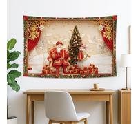 Santa Claus and Snow Man Christmas Tapestry, Red and Green Holiday Wall Hanging, Festive Decor for Living Room, Bedroom, Dorm, Cozy Aesthetic 60x50 Inch