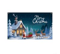 Santa Claus and Snowman Christmas Banner for Yard and Event Decoration, Polyester Fabric with Four Grommets for Hanging on Various Surfaces (B)