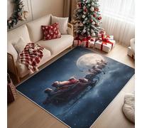 Santa Claus Area Rugs for Living Room, Christmas Reindeer Sleigh Rugs for Bedroom 200x300cm, Machine Washable Carpet, Non Slip Soft Xmas Patterned Rug, Home Decoration QAZ31