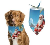 Santa Claus at Beach Dog Bandana Triangle Dog Scarf Washable Polyester Dog Bibs Cute Pet Bandana for Medium Large Dogs Puppy and Cats