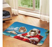 Santa Claus at Beach Dog Food Mats for Floors, 12x18 Inch Non-Slip Super Absorbent Pet Food Mat, Dishwasher Dog Mat for Food and Water, Cute Rubber Quick Dry Pet Feeding Mat for Dogs Puppy Cats