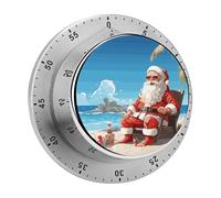 Santa Claus at Beach Mechanical Kitchen Timer for Cooking 60 Min with Magnetic Backing Loud Alarm,Stainless Steel Wind Up Countdown Timer Cute Egg Timers for Cooking Studying Gaming Classroom Office