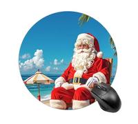 Santa Claus At Beach Mouse Pad, Rubber Base & Smooth Cloth Surface, Portable Round Mouse Pad, Rubber Mousepad for Office Home Gaming Laptop Men Women 7.8In