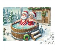 Santa Claus Bathing 1000 Piece Jigsaw Puzzles Mr & Mrs Santa in Tub for Adults Educational Games Beautiful Decoration Difficult Challenging Male And Female Birthday 52x38cm/1000pcs Gifts