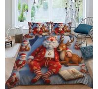 Santa Claus Bedding Set 3 Pieces 3D Digital Printing Christmas Snowfield Creatures Duvet Cover Set Chic Breathable Comforter Cover Girl Woman with Pillowcase King（220x240cm）