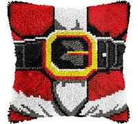Santa Claus Belt Christmas Latch Hook Kits for Adults Kids, Beginners DIY Latch Hook Pillow Kit Pre-Printed Latch Hook Rug Kits Cross-stitch Embroidery Cushion for Home Sofa Decoration 17x17 in.