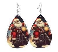 Santa Claus Biker Riding Leather Earrings Dangle Drop Earring Lightweight Teardrop Earrings Vintage Bohemian Earring for Women Christmas Birthday Gift Fashion Jewelry