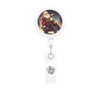 Santa Claus Biker Riding Retractable Badge Reel Heavy Duty Badge Holder with Belt Clip Retractable Lanyards ID Card Holder with Keychain Name Badge Clips for Office Nurse Employee