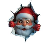Santa Claus Breaks Through The Wall 3D Decal, Christmas Wall Stickers, 3D Effect Santa Claus Wall Decals, Removable Winter Holiday Xmas Break Through Walls Decal for Window Refrigerator Decor (A)