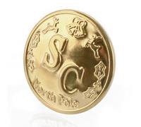 Santa Claus Button Oversized Gold 1.2-inch Diameter Copper Material. Santa Claus Lost Button with red Thread, Discovered on Christmas Morning