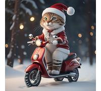 Santa Claus Cat on a Moped Christmas Greeting Card 150mm x 150mm Square - Including Envelope - GC665SQ