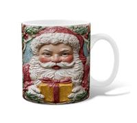 Santa Claus Ceramic Coffee Mug, Christmas Festive Gift Box Holly Leaves Christmas Red Novelty Office Drinking Cup with Handle Gift for Friends Family Coworkers Teachers Couples Employees 15 Oz