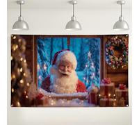 Santa Claus Christmas Backdrop, Festive Winter Wonderland Scene, Blue and Red Holiday Decoration for Photo Booth, Indoor/Outdoor Holiday Party Supplies 71x43 Inch