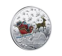 Santa Claus Christmas Commemorative Coin, Colorful Embossed Holiday Coin with Reindeer and Snow Scene, Festive Decorative Collectible Gold-Tone Metal Coin, 4cm Iron Medallion