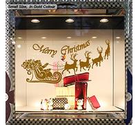 Santa Claus Christmas Deer Window Wall Art Decoration Sticker - 60x29cm - Inside Glass for Outside - Gold