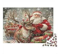 Santa Claus-Christmas Festive Style 1000 Piece Puzzles for Adults with No Reflection Colourful Jigsaws Santa & Reindeer As A Brain Training Puzzle for Wall Decoration And Gifts 52x38cm/1000pcs