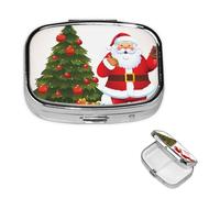 Santa Claus Christmas Tree Xmas Square Metal Pill Box 2 Compartment Cute Travel Pill Organizer Case Portable Medicine Vitamin Organizer Pill Case for Women Men Travel Unique Gift