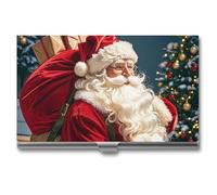 Santa Claus Climbed Into The Chimney Metal Business Card Case for Men Women Slim Pocket Purse Multi Wallet Professional Pocket Card Holder for Name Card Credit Card, style, One Size