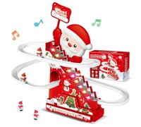 Santa Claus Climbing Stairs Toy with Music and Lights Santa Climbing Ladder Interactive Christmas Father Track Playset with Spiral Slide Led Effects Christmas Toys for Kids Boys Girls